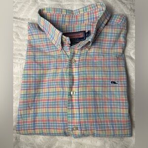Vineyard Vines Collegiate Shirt Pink Yellow Blue cotton button down